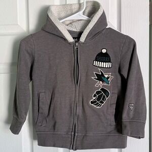 Old Time Hockey San Jose Sharks Zip Hoodie Size 5/6 Grey Sherpa Lined NHL Jacket